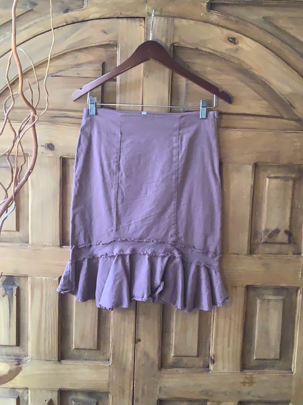 Mauve Ruffle-Hem Midi Skirt